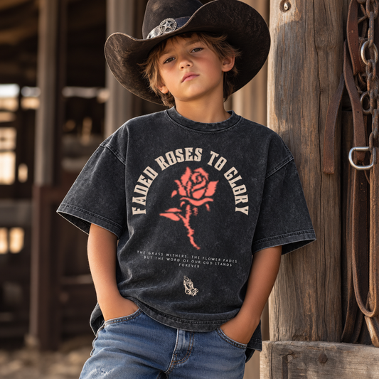 Faded Roses To Glory Washed Kids' T-Shirt